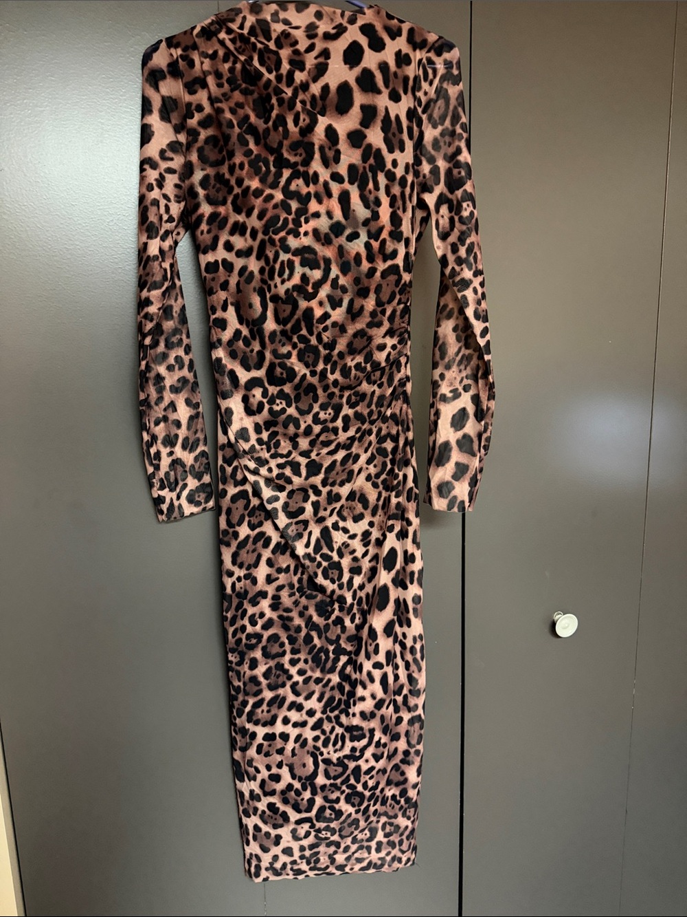 Floerns Women's Leopard Print Dress Long Sleeve Mesh Ruched Bodycon Dress NEW